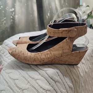 Vaneli Beige Cork Wedge Sandals